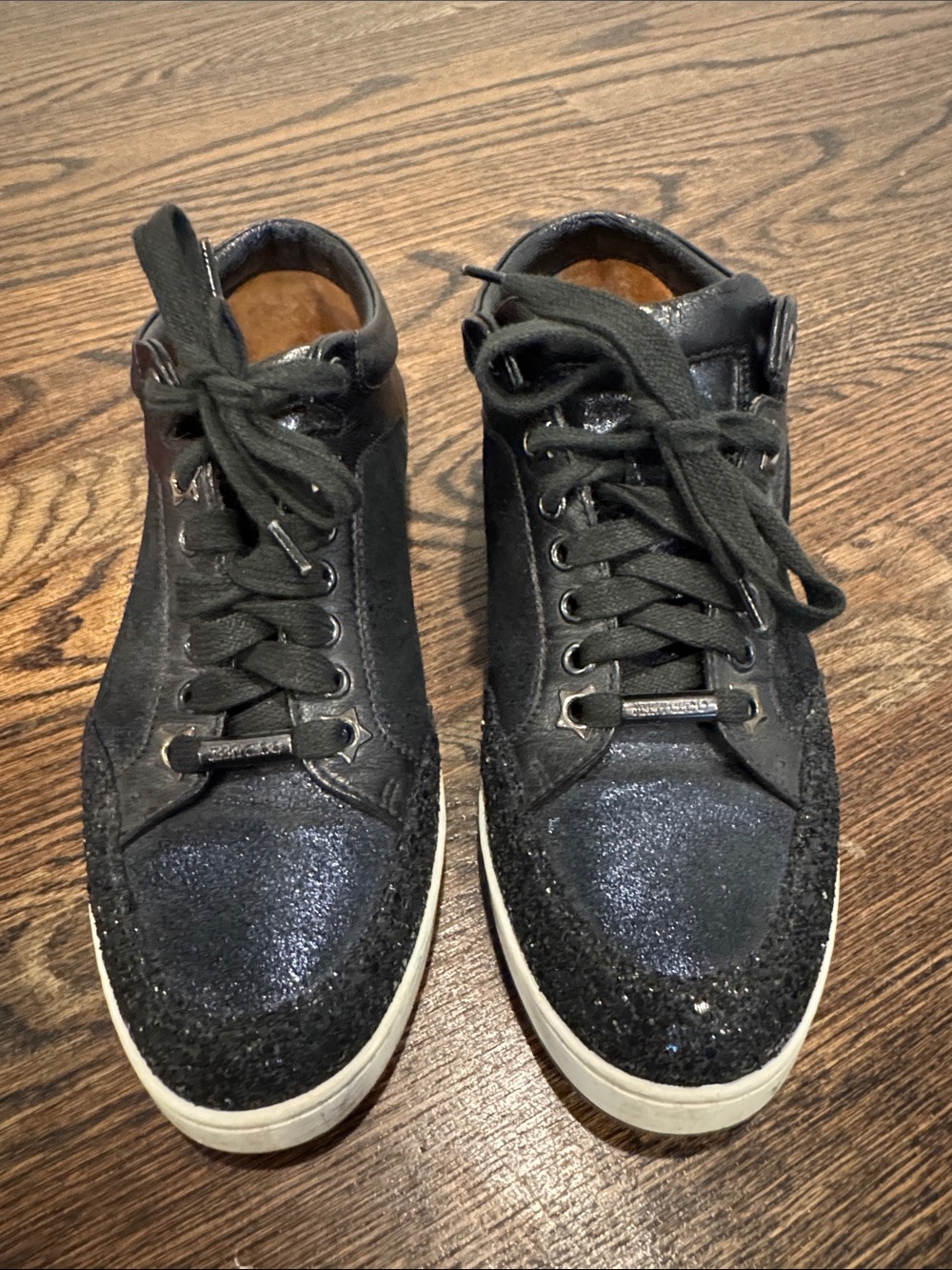Jimmy Choo Black Low-Top Leather Sneakers with Textured Heel